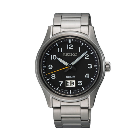 SEIKOSeiko SUR569P1 Men's Quartz Watch, Black Dial, Stainless Steel BraceletWATCHESEcecile