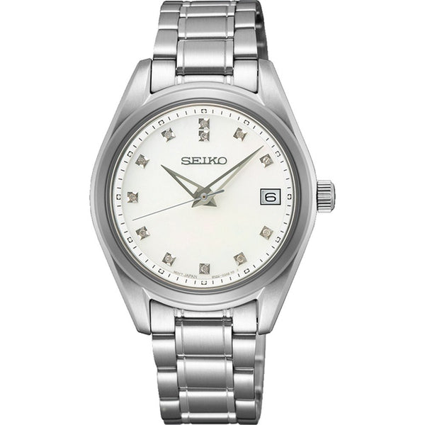 SEIKOSeiko Women's Quartz Watch SUR579P1 - 32mm Stainless Steel Case, Mother of Pearl Dial with Diamond Hour Markers, Sapphire CrystalWATCHESEcecile