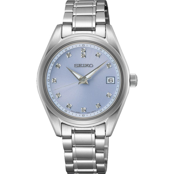 SEIKOSeiko Women's Quartz Watch SUR581P1 - 32mm Stainless Steel Case, Light Blue Dial with Diamond Hour Markers, Sapphire CrystalWATCHESEcecile