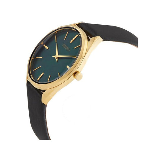 SEIKOSeiko SWR080P1 Women's Quartz Watch, Green Mother of Pearl Dial, Gold - Tone Case, Black Leather StrapWATCHESEcecile