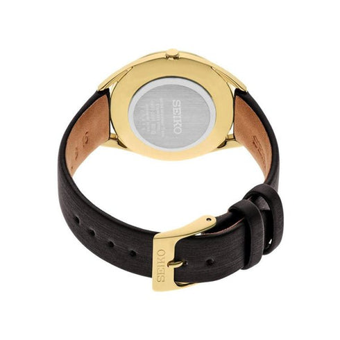 SEIKOSeiko SWR080P1 Women's Quartz Watch, Green Mother of Pearl Dial, Gold - Tone Case, Black Leather StrapWATCHESEcecile