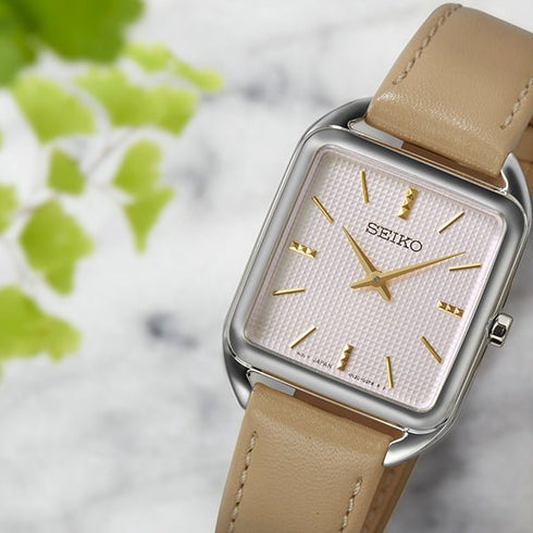 SEIKOSeiko SWR089P1 Women's Quartz Watch, Beige Dial, Stainless Steel Case, Brown Leather StrapWATCHESEcecile
