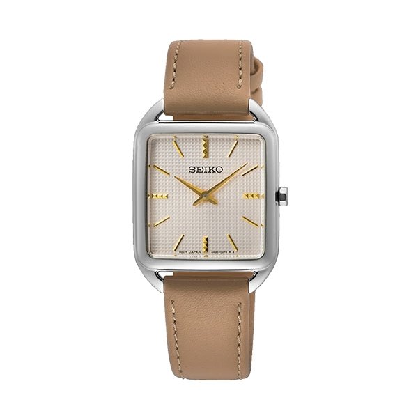 SEIKOSeiko SWR089P1 Women's Quartz Watch, Beige Dial, Stainless Steel Case, Brown Leather StrapWATCHESEcecile