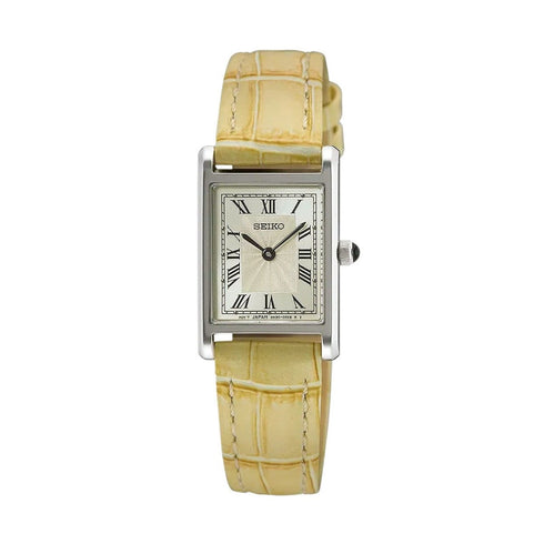SEIKOSeiko SWR095P1 Women's Quartz Watch, Ivory Dial, Beige Leather StrapWATCHESEcecile