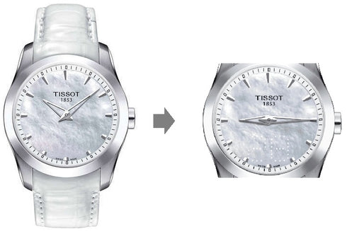 TISSOTTissot Couturier Secret Date Women's Watch - Mother - of - Pearl Dial, Stainless Steel Case, White Leather StrapWATCHESEcecile