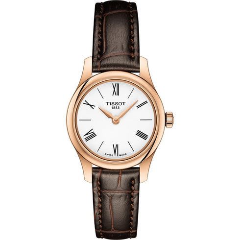 TISSOTTissot Tradition 5.5 Lady's Watch - White Dial, Rose Gold PVD Case, Brown Leather StrapWATCHESEcecile