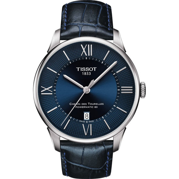 TISSOTTissot Chemin des Tourelles Powermatic 80 Men's Watch - Blue Dial, Stainless Steel Case, Blue Leather StrapWATCHESEcecile