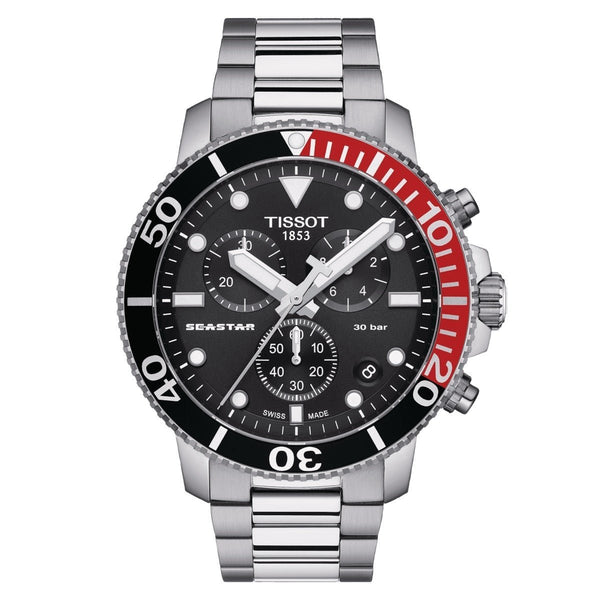 TISSOTTissot Seastar 1000 Chronograph Men's Watch - Black Dial, Stainless Steel BraceletWATCHESEcecile