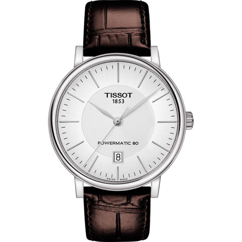 TISSOTTissot Carson Premium Powermatic 80 Men's Watch - Silver Dial, Brown Leather StrapWATCHESEcecile