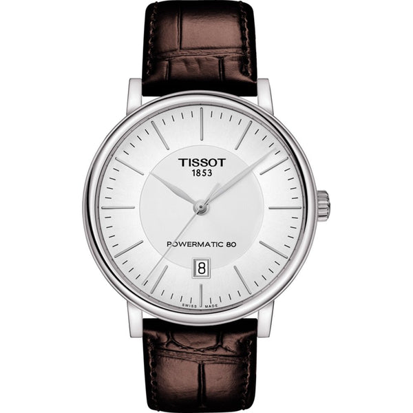 TISSOTTissot Carson Premium Powermatic 80 Men's Watch - Silver Dial, Brown Leather StrapWATCHESEcecile