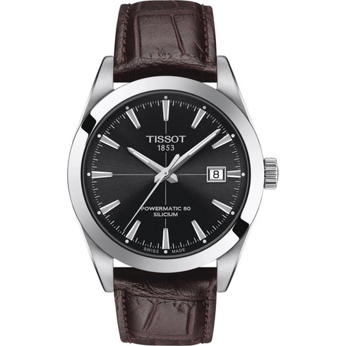 TISSOTTissot Gentleman Powermatic 80 Silicium Men's Watch - Black Dial, Stainless Steel Case, Brown Leather StrapWATCHESEcecile