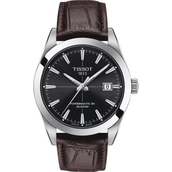 TISSOTTissot Gentleman Powermatic 80 Silicium Men's Watch - Black Dial, Stainless Steel Case, Brown Leather StrapWATCHESEcecile