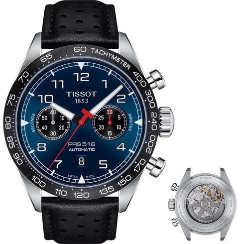 TISSOTTissot PRS 516 Automatic Chronograph T1316271604200 – Blue Dial, Black Leather StrapWATCHESEcecile