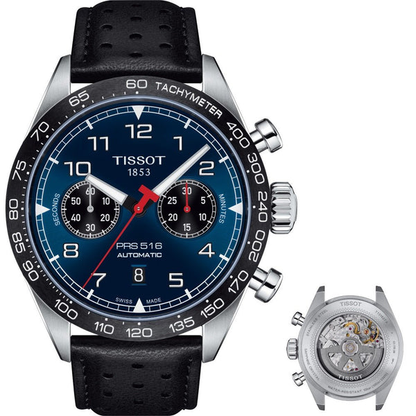 TISSOTTissot PRS 516 Automatic Chronograph T1316271604200 – Blue Dial, Black Leather StrapWATCHESEcecile