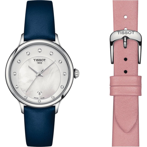 TISSOTTissot Odaci - T T1332101611600 Women's Watch – Mother of Pearl Dial, Diamond Indices, Blue Leather StrapWATCHESEcecile