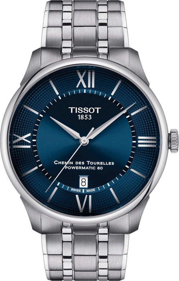 TISSOTTissot Chemin des Tourelles Powermatic 80 42mm Men's Watch – Blue Dial, Stainless Steel Bracelet, Swiss AutomaticWATCHESEcecile
