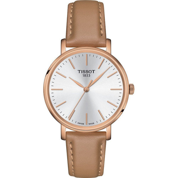 TISSOTTissot Everytime Lady Watch - Silver Dial, Rose Gold PVD Case, Beige Leather StrapWATCHESEcecile