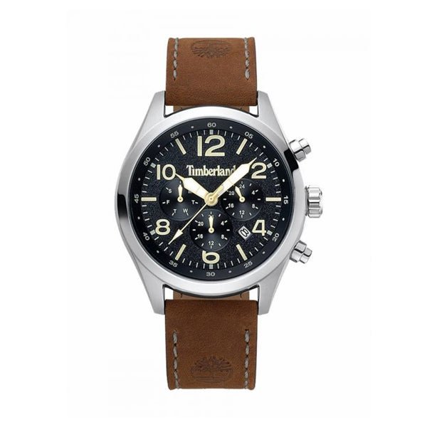 TIMBERLANDTimberland Ashmont TBL15249JS/02 Men's 46mm Black Dial Quartz Watch, Brown Leather StrapWATCHESEcecile