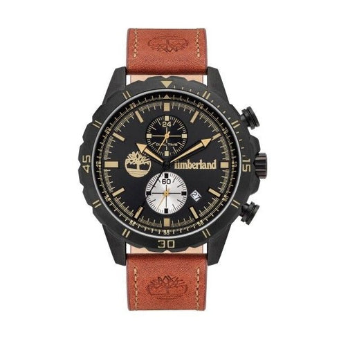 TIMBERLANDTimberland Dunford TBL16003JYB/02 Men's 46mm Black Dial Quartz Watch, Brown Leather StrapWATCHESEcecile
