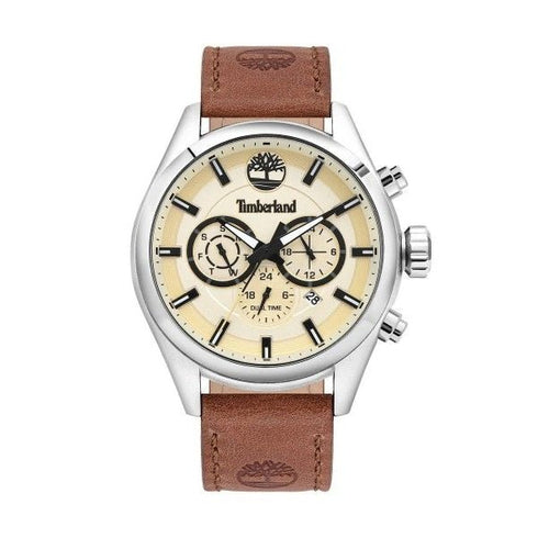TIMBERLANDTimberland Ashmont TBL16062JYS/14 Men's 46mm Beige Dial Quartz Watch, Brown Leather StrapWATCHESEcecile