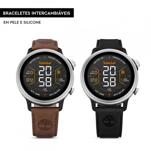 TIMBERLAND SMARTWATCHTimberland Trail Force Smartwatch Set TDIGB0064501 - SET – Black Case, Interchangeable Brown Leather and Black Silicone StrapsWATCHESEcecile