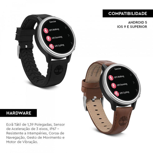 TIMBERLAND SMARTWATCHTimberland Trail Force Smartwatch Set TDIGB0064501 - SET – Black Case, Interchangeable Brown Leather and Black Silicone StrapsWATCHESEcecile