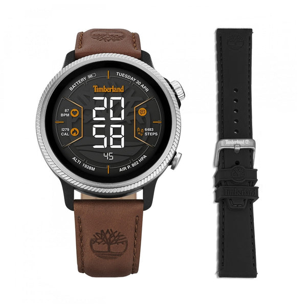 TIMBERLAND SMARTWATCHTimberland Trail Force Smartwatch Set TDIGB0064501 - SET – Black Case, Interchangeable Brown Leather and Black Silicone StrapsWATCHESEcecile