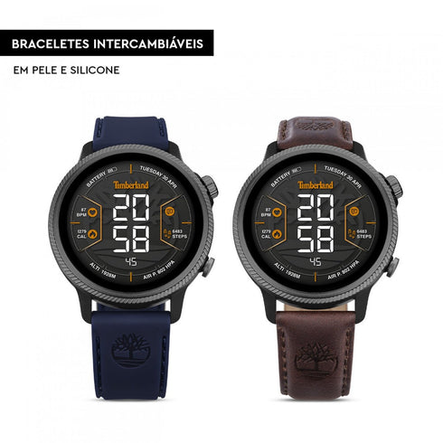 TIMBERLAND SMARTWATCHTimberland Trail Force Smartwatch Set TDIGB0064502 - SET – Black Case, Interchangeable Brown Leather and Blue Silicone StrapsWATCHESEcecile