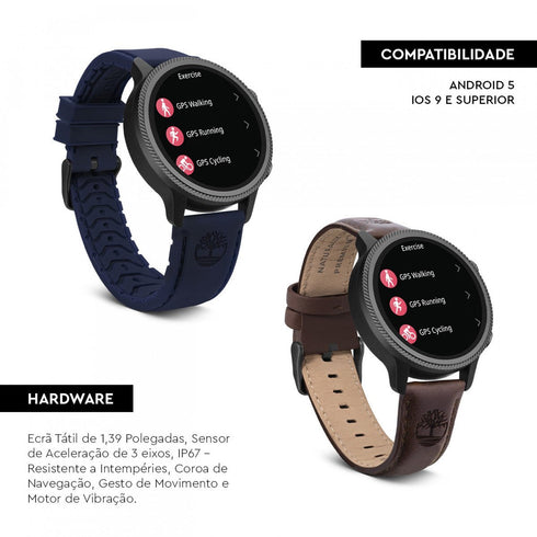 TIMBERLAND SMARTWATCHTimberland Trail Force Smartwatch Set TDIGB0064502 - SET – Black Case, Interchangeable Brown Leather and Blue Silicone StrapsWATCHESEcecile