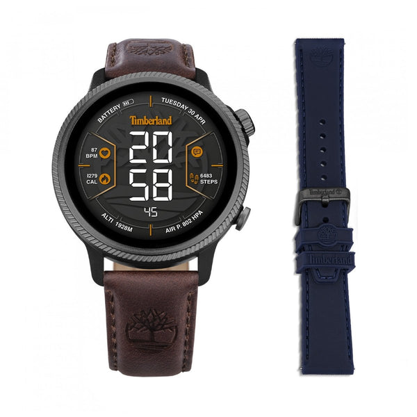 TIMBERLAND SMARTWATCHTimberland Trail Force Smartwatch Set TDIGB0064502 - SET – Black Case, Interchangeable Brown Leather and Blue Silicone StrapsWATCHESEcecile