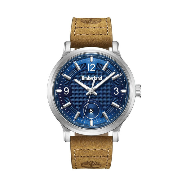 TIMBERLANDTimberland TDWGB0055903 Men's Watch – Gray Stainless Steel Case, Blue Dial, Brown Leather StrapWATCHESEcecile