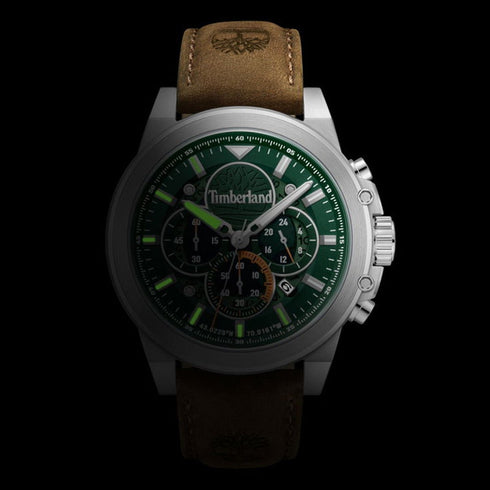 TIMBERLANDTimberland TDWGB0056001 Fast Strike Men's Chronograph Watch – 46mm Stainless Steel Case, Green Dial, Brown Leather Strap, 5 ATM Water ResistanceWATCHESEcecile