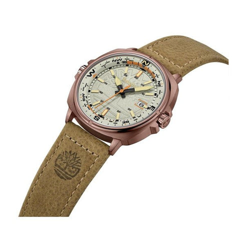 TIMBERLANDTimberland TDWGB2230802 Men's Watch – 44mm Rose Gold - Tone Steel Case, Beige Dial, Brown Leather Strap, 5 ATM Water ResistanceWATCHESEcecile