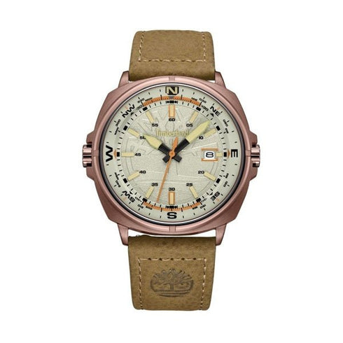 TIMBERLANDTimberland TDWGB2230802 Men's Watch – 44mm Rose Gold - Tone Steel Case, Beige Dial, Brown Leather Strap, 5 ATM Water ResistanceWATCHESEcecile