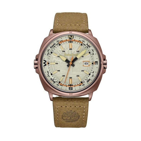 TIMBERLANDTimberland TDWGB2230802 Men's Watch – 44mm Rose Gold - Tone Steel Case, Beige Dial, Brown Leather Strap, 5 ATM Water ResistanceWATCHESEcecile