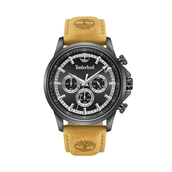 TIMBERLANDTimberland Bernardston Men's Dual - Time Chronograph Watch TDWGF0054603 – Black Stainless Steel Case, Black Dial, Brown Leather StrapWATCHESEcecile
