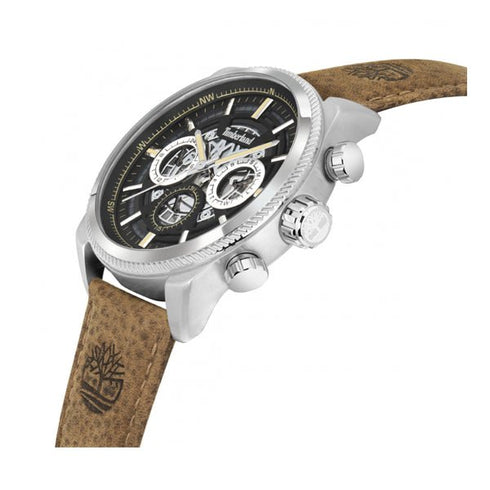 TIMBERLANDTimberland Hadlock TDWGF2200704 Men's 46mm Black Dial Quartz Watch, Brown Leather StrapWATCHESEcecile