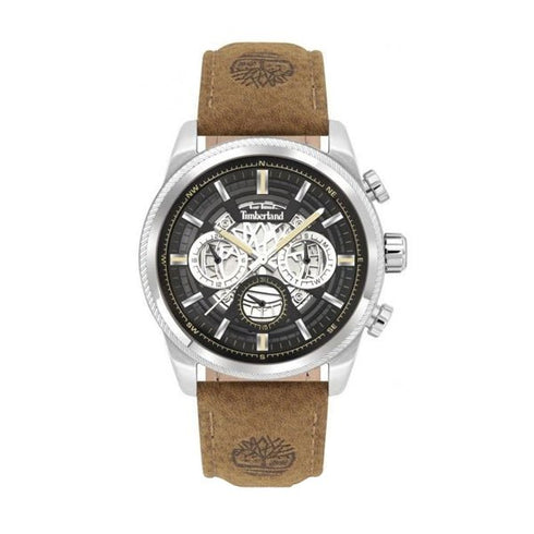 TIMBERLANDTimberland Hadlock TDWGF2200704 Men's 46mm Black Dial Quartz Watch, Brown Leather StrapWATCHESEcecile