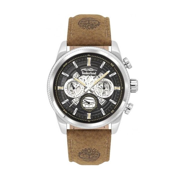 TIMBERLANDTimberland Hadlock TDWGF2200704 Men's 46mm Black Dial Quartz Watch, Brown Leather StrapWATCHESEcecile
