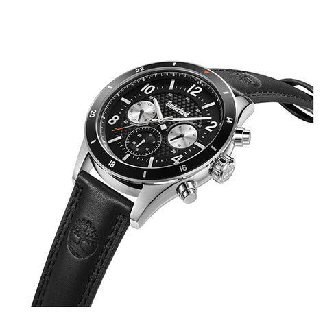 TIMBERLANDTimberland Hooksett TDWGF2201001 Men's 46mm Black Dial Quartz Watch, Black Leather StrapWATCHESEcecile