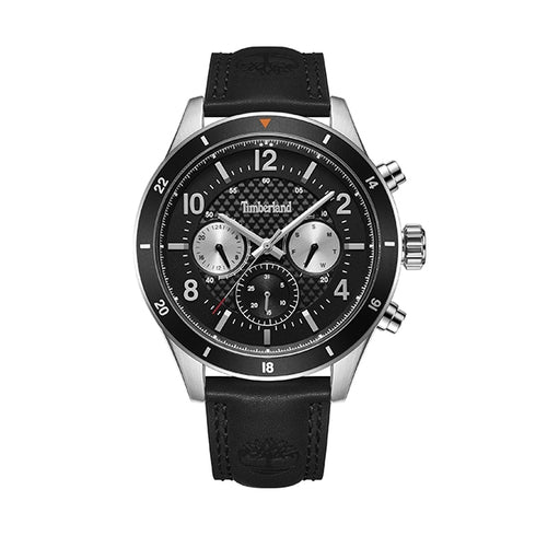 TIMBERLANDTimberland Hooksett TDWGF2201001 Men's 46mm Black Dial Quartz Watch, Black Leather StrapWATCHESEcecile