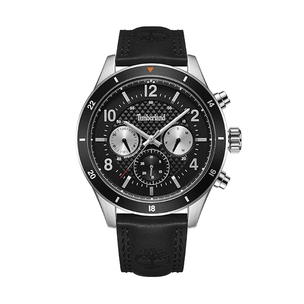 TIMBERLANDTimberland Hooksett TDWGF2201001 Men's 46mm Black Dial Quartz Watch, Black Leather StrapWATCHESEcecile