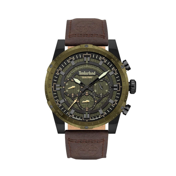 TIMBERLANDTimberland TDWGF2202001 Fitzwilliam Men's Watch – 45mm Brown Stainless Steel Case, Khaki Dial, Brown Leather Strap, Quartz Movement, 5 ATM Water ResistanceWATCHESEcecile