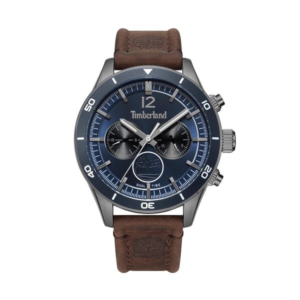 TIMBERLANDTimberland Ashmont Men's Dual - Time Watch TDWGF2230903 – Gray Stainless Steel Case, Brown Leather StrapWATCHESEcecile