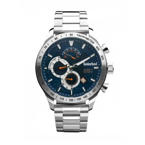 TIMBERLANDTimberland Nickerson TDWGK2100205 Men's 49mm Blue Dial Dual Time Quartz Watch – Silver Stainless Steel BraceletWATCHESEcecile