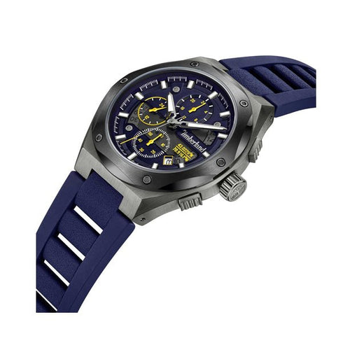 TIMBERLANDTimberland TDWGQ2231201 Abbotville Men's Chronograph Watch – 45mm Grey Stainless Steel Case, Blue Silicone Strap, Blue Dial, 5 ATM Water ResistanceWATCHESEcecile