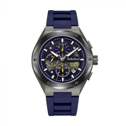 TIMBERLANDTimberland TDWGQ2231201 Abbotville Men's Chronograph Watch – 45mm Grey Stainless Steel Case, Blue Silicone Strap, Blue Dial, 5 ATM Water ResistanceWATCHESEcecile