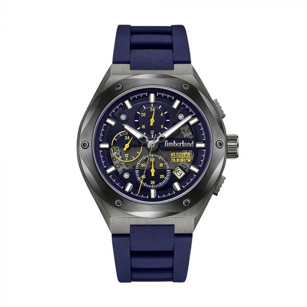 TIMBERLANDTimberland TDWGQ2231201 Abbotville Men's Chronograph Watch – 45mm Grey Stainless Steel Case, Blue Silicone Strap, Blue Dial, 5 ATM Water ResistanceWATCHESEcecile
