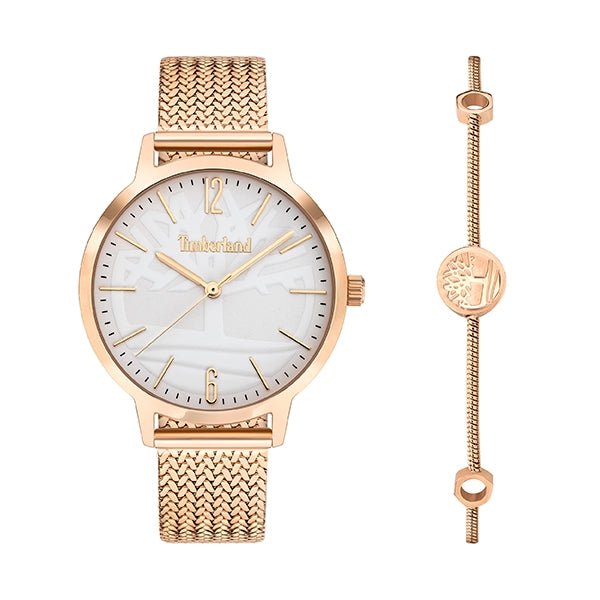 TIMBERLANDTimberland Cranmore Women's Watch Set TDWLG2001451 – Rose Gold - Tone Stainless Steel Case and Mesh Bracelet, White Dial, Matching Bracelet IncludedWATCHESEcecile