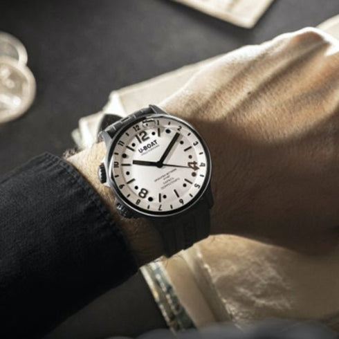 U - BOATU - Boat Capsoil U8889/A Dual Time Watch – 45mm DLC Steel, White Dial, Oil ImmersionWATCHESEcecile